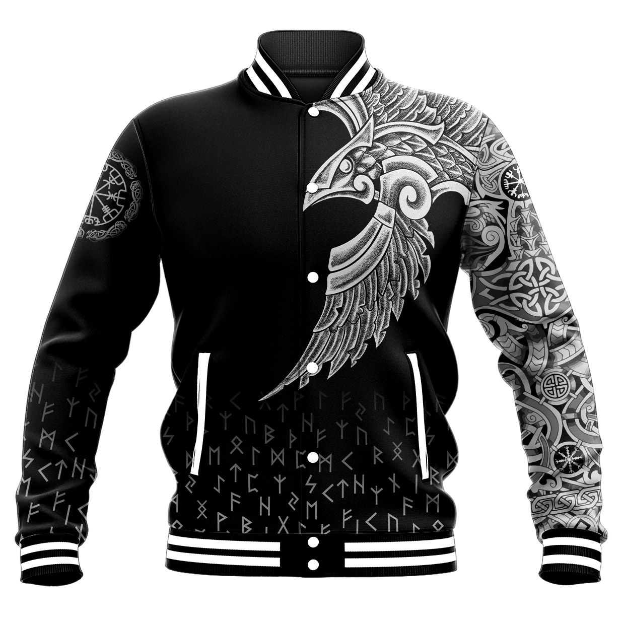 Viking Baseball Jacket Nordic Raven Tattoos RLT12 - Wonder Print Shop