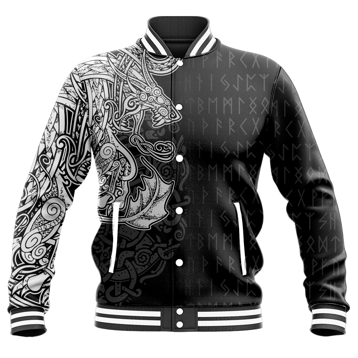 Viking Baseball Jacket Fenrir Och Jormungand Special Tattoo Style RLT12 - Wonder Print Shop