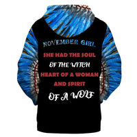 Kids pullover hoodie, black with blue feather sleeves and red/white poem-style front text