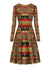 brown-native-american-pattern-long-sleeve-dress