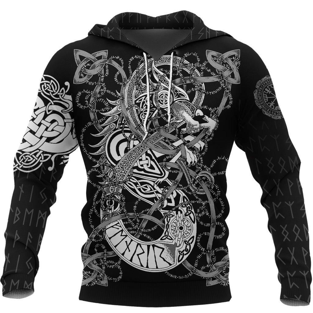 Viking Clothing Viking Fenrir Wolf Tattoo Style Hoodie RLT12 - Wonder Print Shop