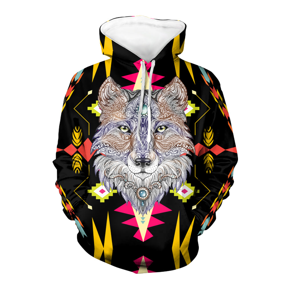 Native American Wolf Full Color Pattern 3D Hoodie LT10 - Wonder Print Shop