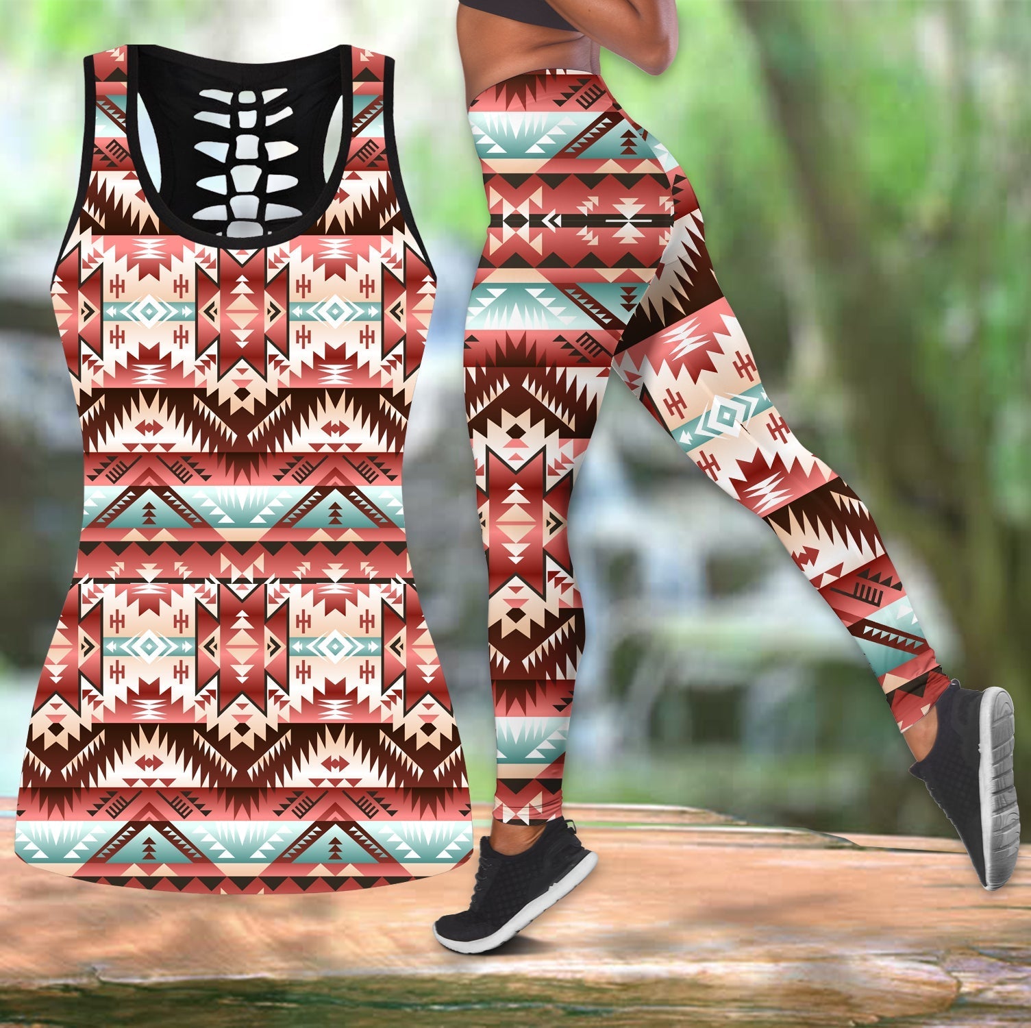 native-american-red-vector-hollow-tanktop-leggings-set