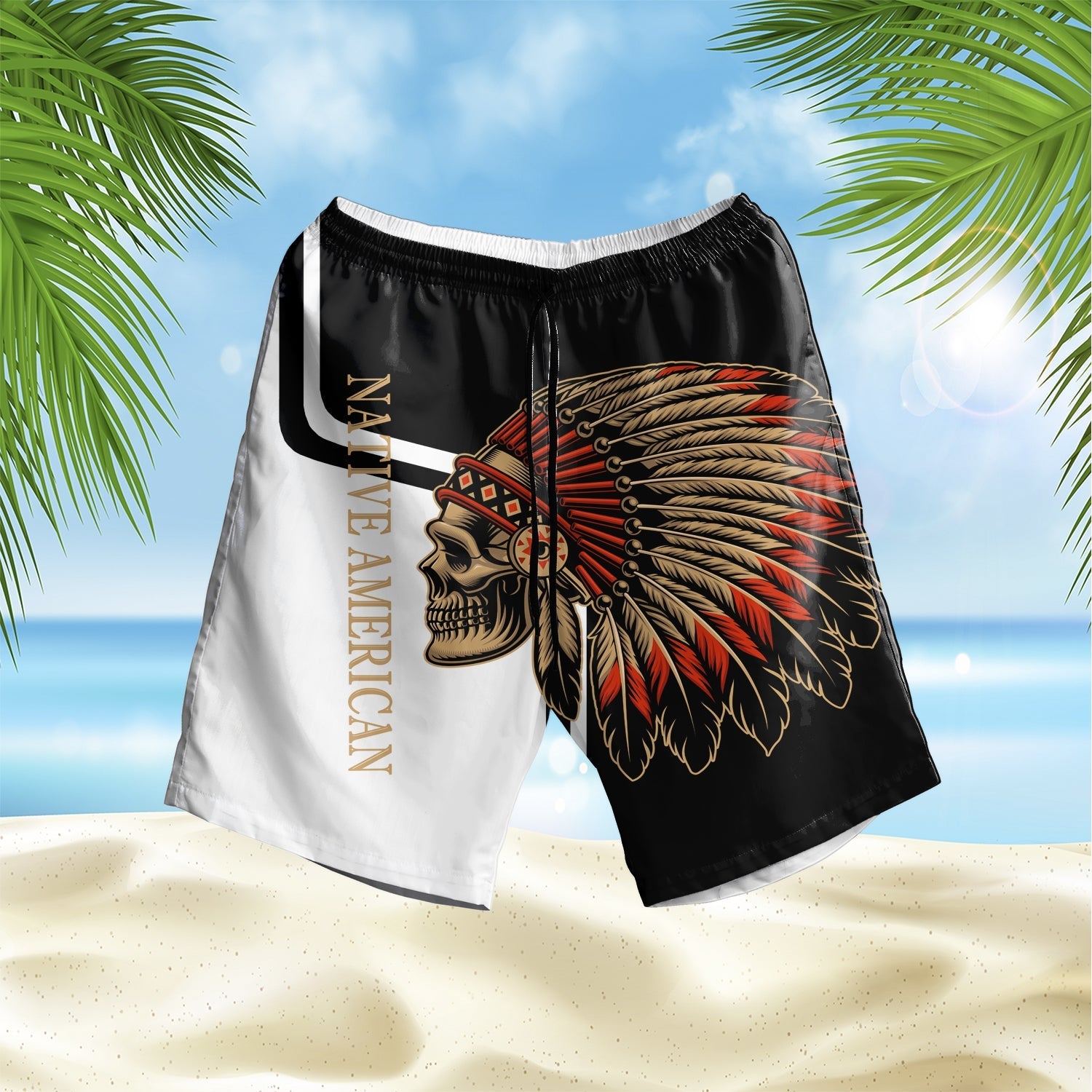 skull-native-american-hawaiian-shorts