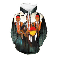 Multicolor Pullover-Hoodie mit 3D Native-Art Porträtprint, Kapuze vorne