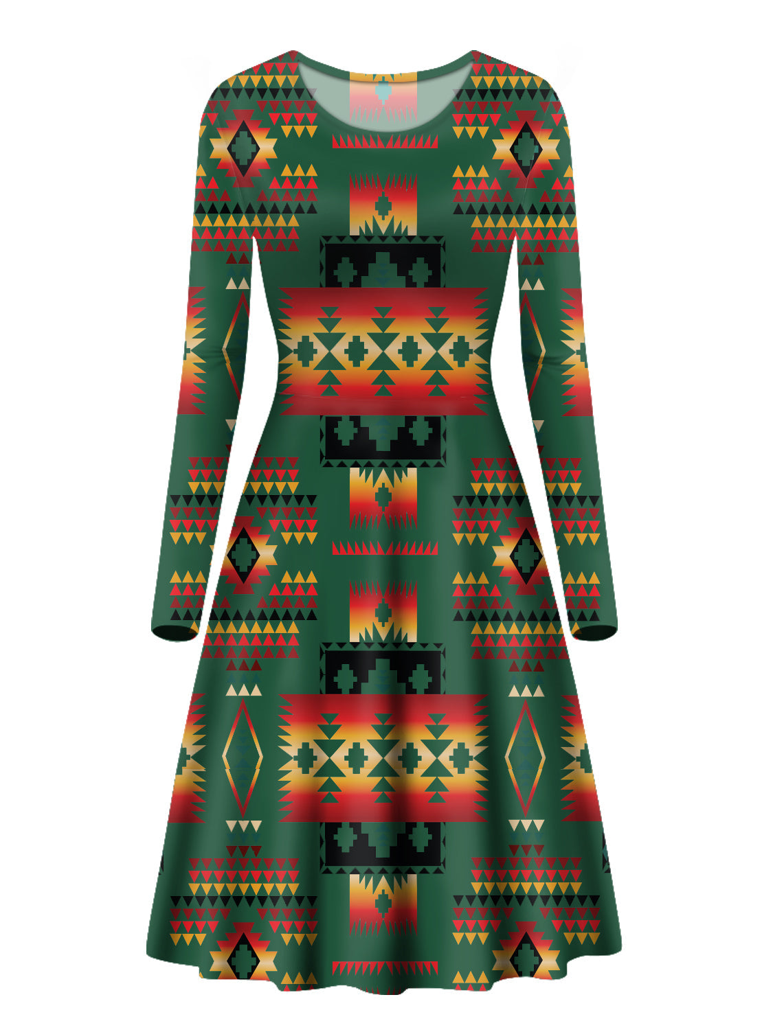 dark-green-pattern-native-american-long-sleeve-dress