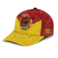 Yellow and red Kumul Pride rugby cap, side logo and eagle crest