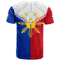 Back view Philippines legend T-shirt, red/blue split with gold winged stars