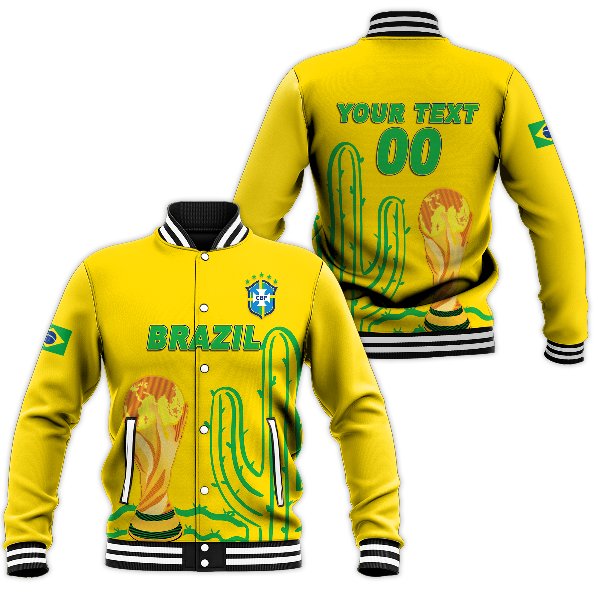 (Custom Personalised) Brazil Champion Football World Cup 2022 Baseball Jacket - LT12 - Wonder Print Shop