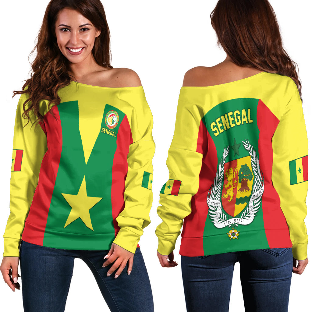 Senegal Football Off Shoulder Sweater Champion of Africa LT13 - Wonder Print Shop