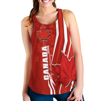 Red pride tank top, sleeveless with Canada and maple leaf print, racerback
