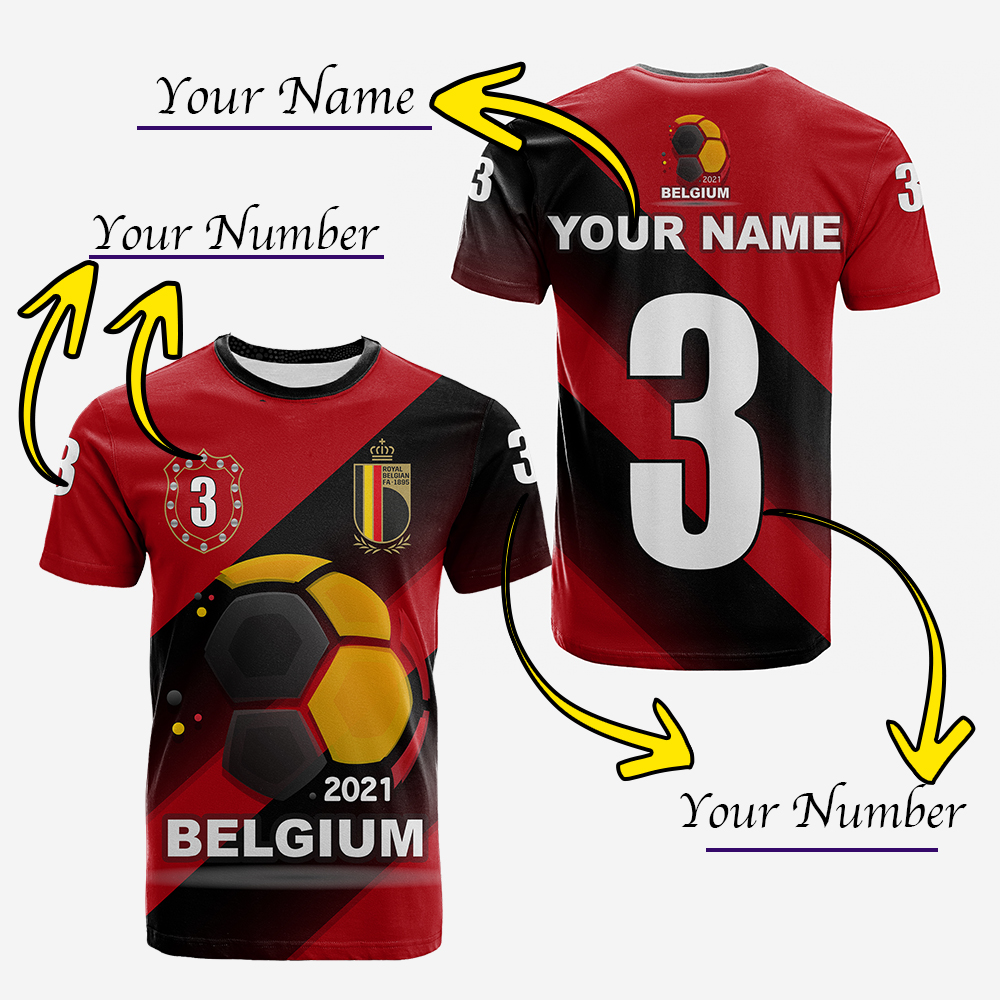 Belgium Football 2021 T-shirt, red/black, number 3 with name and number print