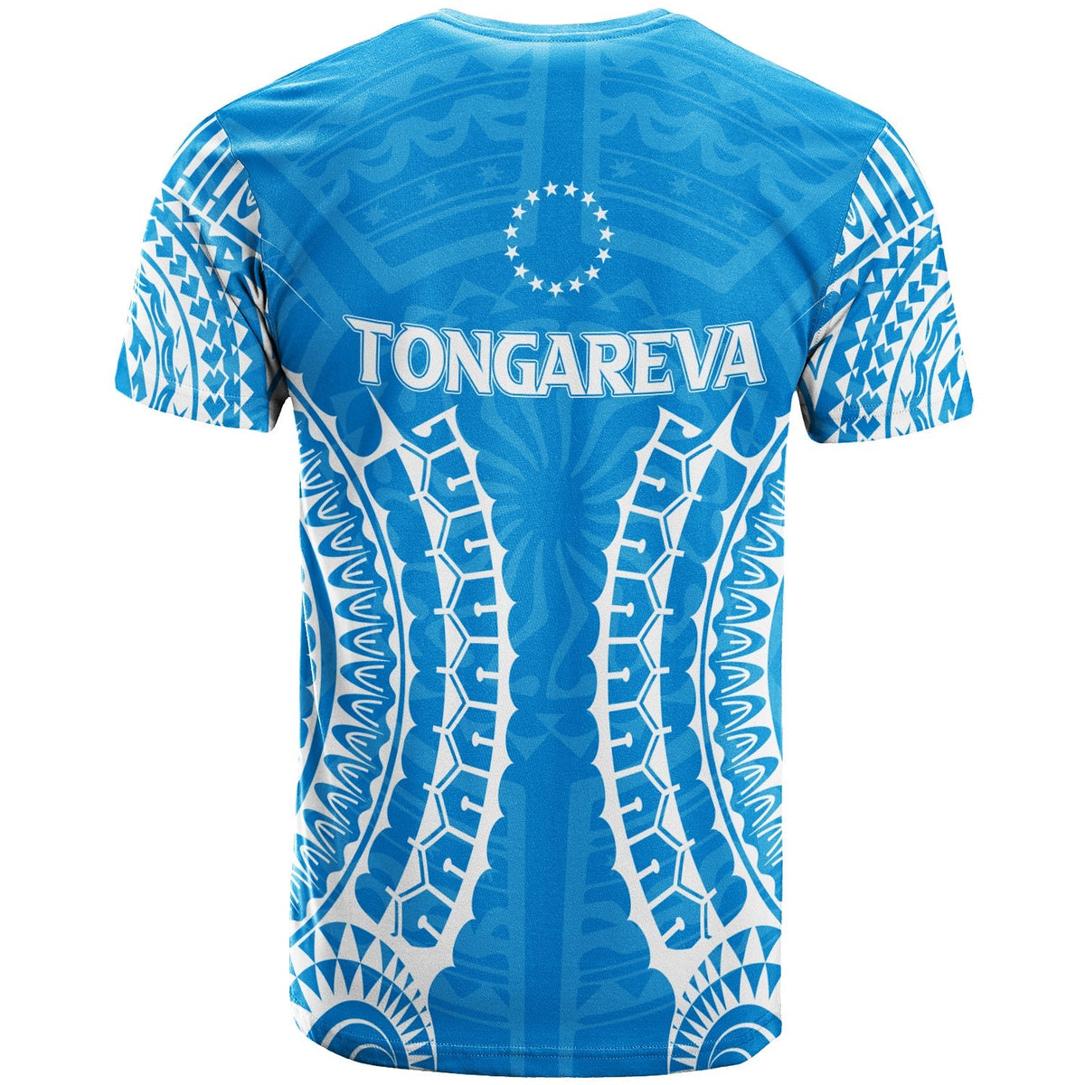 Blue Tongareva tribal print T-shirt, crew neck, back graphic and logo