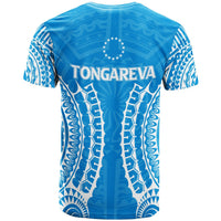 Blue Tongareva tribal print T-shirt, crew neck, back graphic and logo