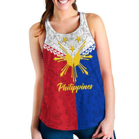 Front view women’s Philippines tank top with gold sunburst and 'Philippines' text