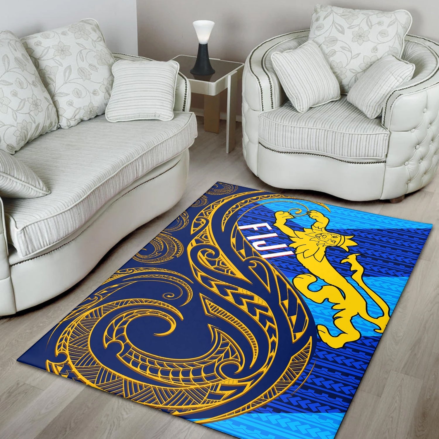 Fiji Area Rug - Flag's Color With Gold Polynesian Pattern LT20 - Wonder Print Shop