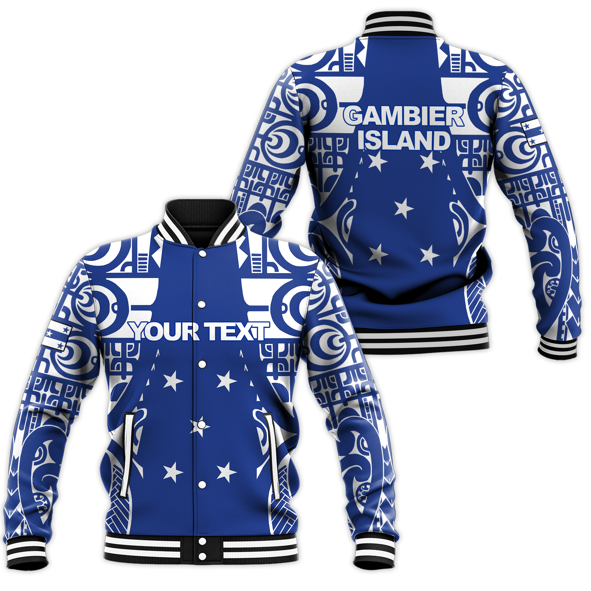 (Custom Personalised) Gambier Islands Tribal Baseball Jacket LT12 - Wonder Print Shop