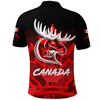Back view polo shirt with moose head, CANADA text, black and red graphic