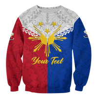 Unisex sweatshirt, red/blue emblem with gold stars and gray pattern; 'Your Text' print.