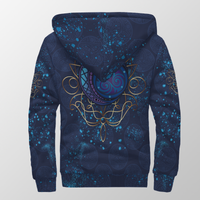 Unisex Blue Sherpa-Hoodie, Rücken mit großer keltischer Mond-Grafik