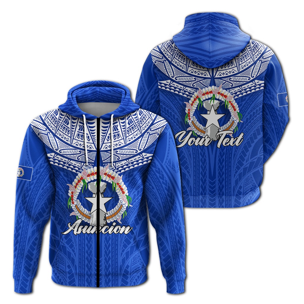 Sudadera con cremallera azul: estrella central y corona, texto Asuncion