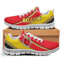 Belgium football sneaker, red upper with yellow side panels, white laces and sole