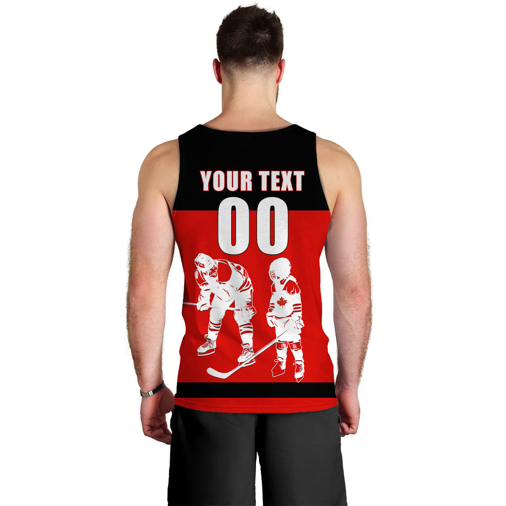 Back red hockey tank showing 'YOUR TEXT 00' over players graphic, black trim