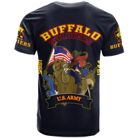 Dark blue T-shirt with Buffalo Soldiers back graphic and U.S. Army banner