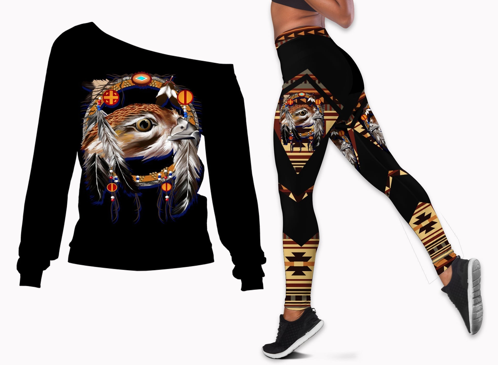 native-american-eagle-yellow-dream-catcher-off-shoulder-sweater-leggings-set