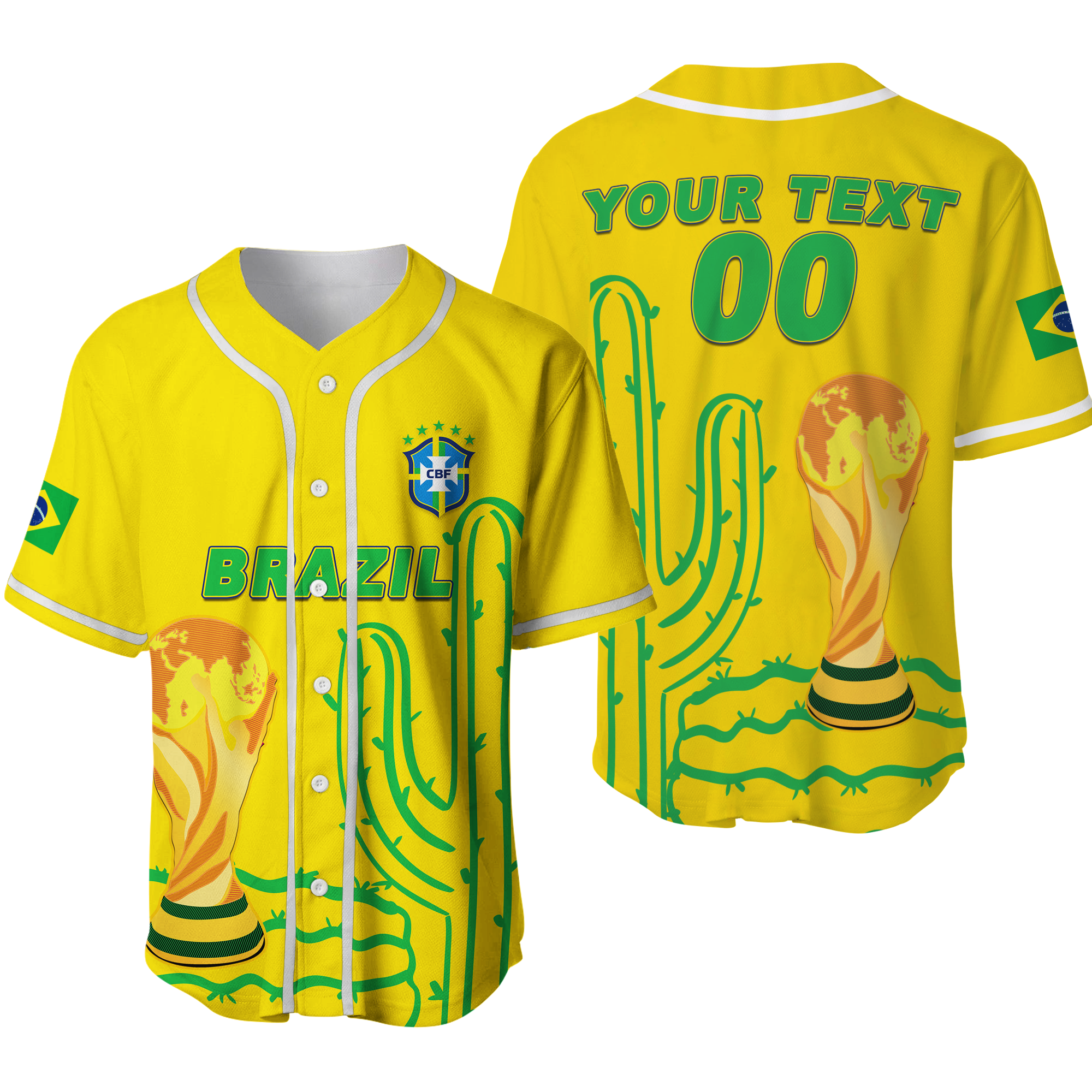 (Custom Personalised) Brazil Champion Football World Cup 2022 Baseball Jersey - LT12 - Wonder Print Shop