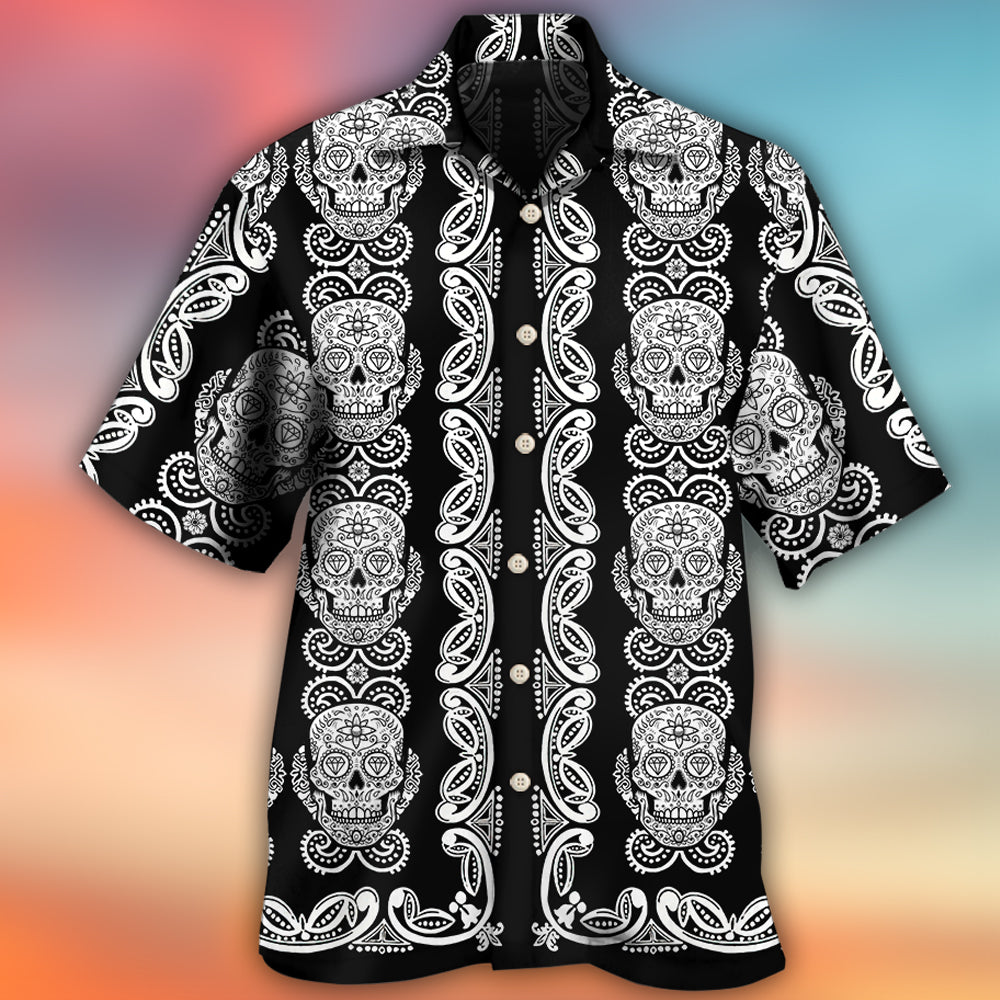 Skull Diamond Pattern Black And White Hawaiian Shirt - Wonder Print Shop