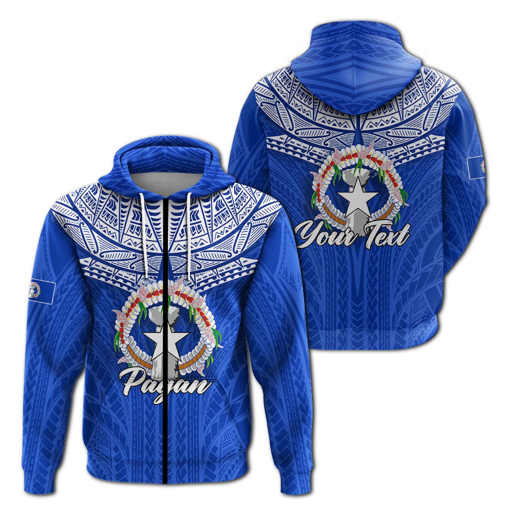 Blauer Zip-Hoodie mit Pagan-Sternkranz und Text vorne, Kapuze