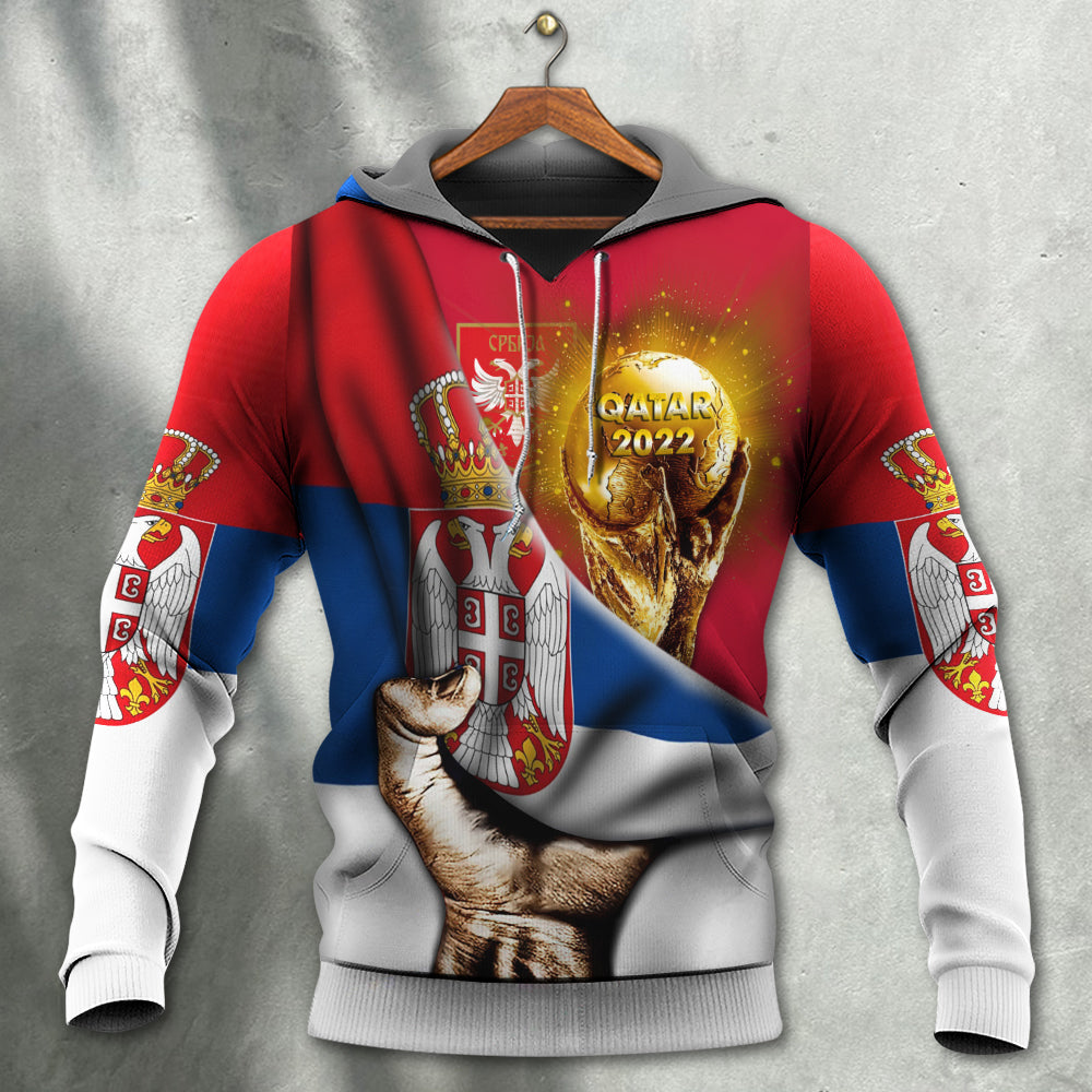 Serbia zip hoodie in red, blue and white with graphic front
