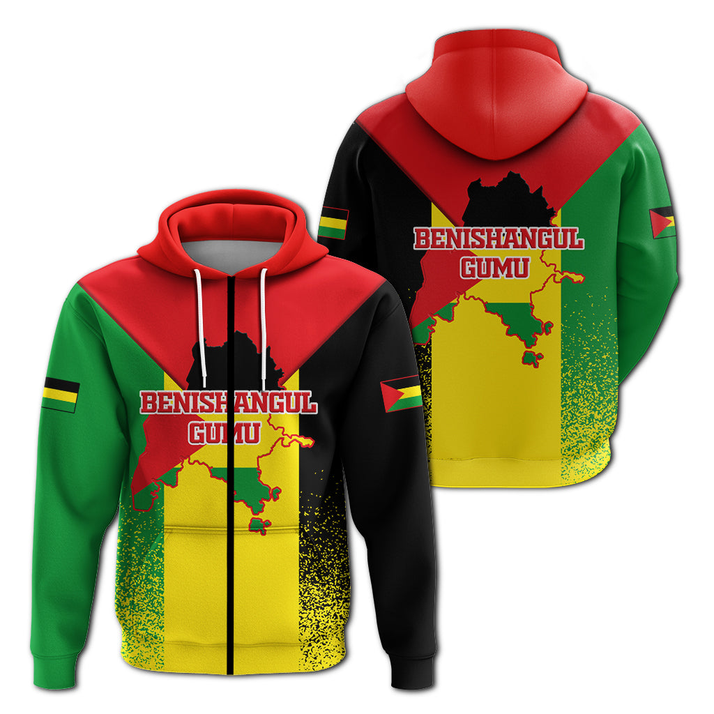 Zip-Hoodie rot/grün/gelb mit Frontprint, Kapuze und Kordelzug