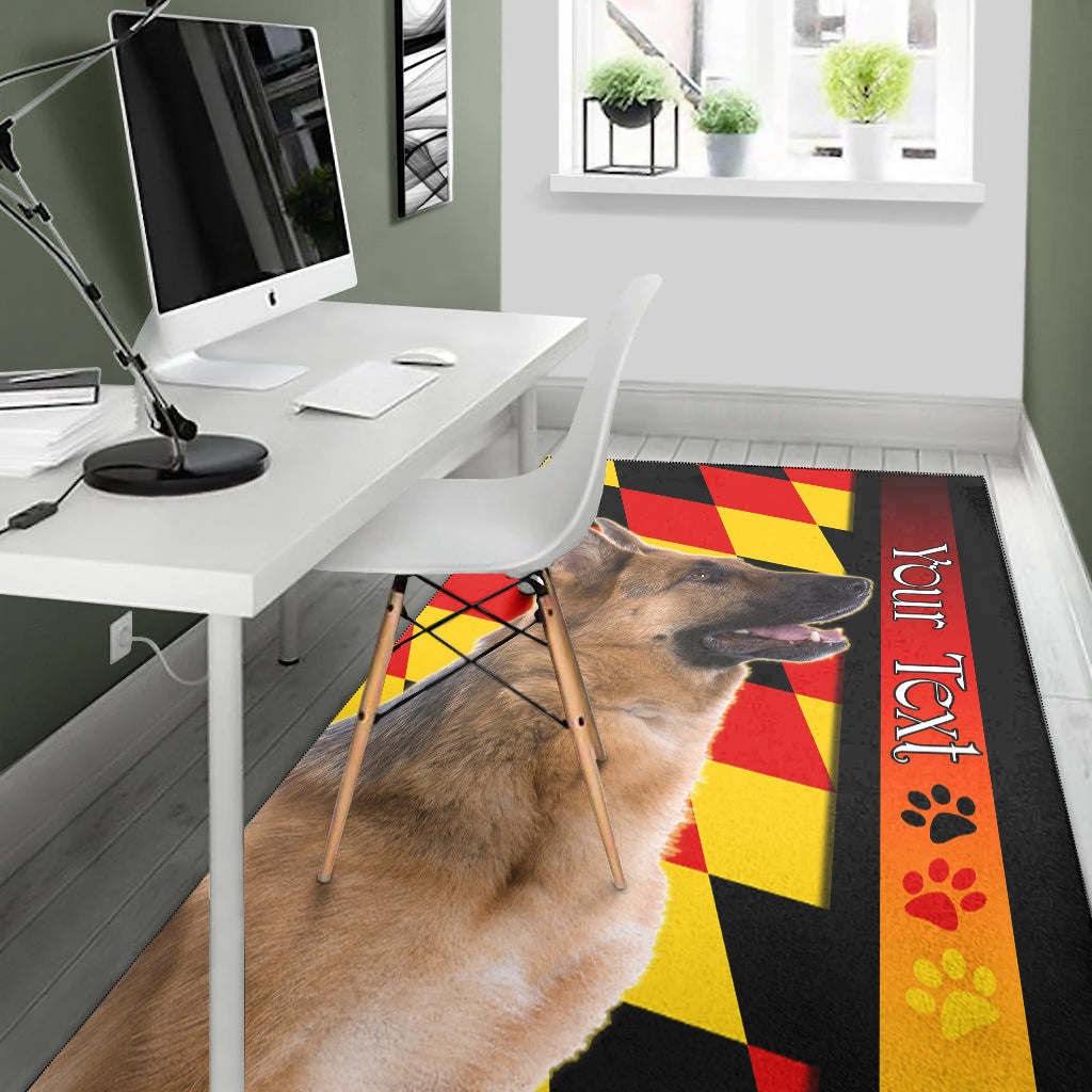 Rechteckiger Tierteppich mit Hundegesicht, Karo-Farbblockmuster und „Your Pet“