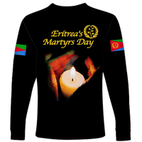 Black unisex long-sleeve shirt with “Eritrea's Martyrs Day” candle print