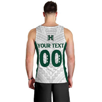 Hawaii Tanktop Herren, Rückenansicht, weiß-grün mit YOUR TEXT-Print