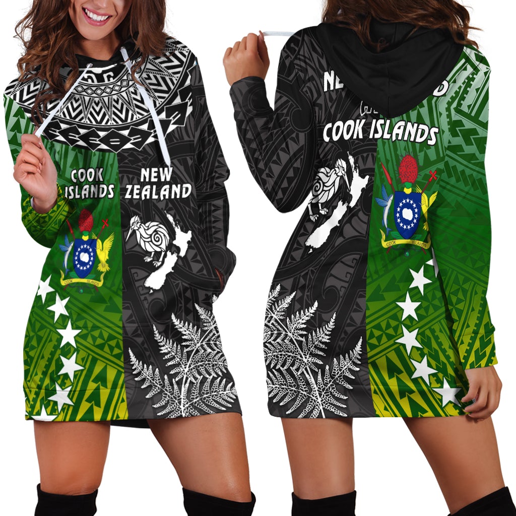 Cook Islands Pattern and New Zealand Kiwi Hoodie Dress LT13 - Wonder Print Shop