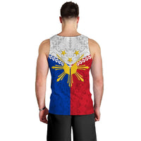 Men tank top back: red/blue flag graphic with yellow sun and stars