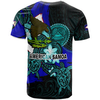 American Samoa T-shirt black/blue with bald eagle and Polynesian patterns on back