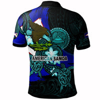 Rückseite Polo-Shirt: großer Adler über polynesischen Ornamenten, American Samoa