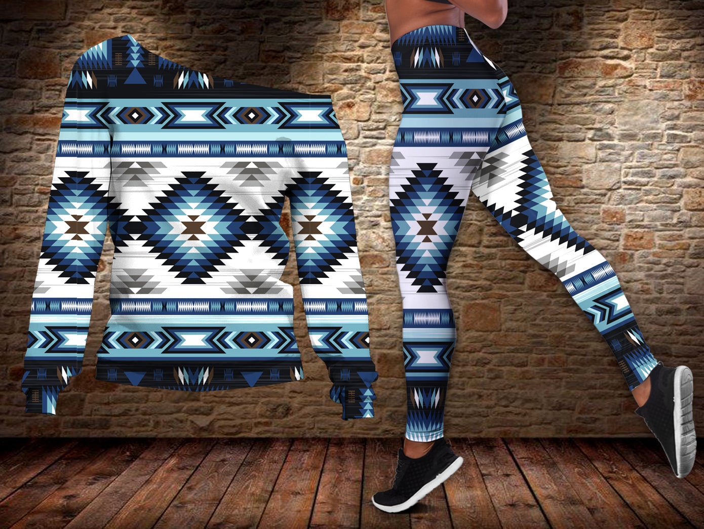 native-american-blue-colors-pattern-off-shoulder-sweater-leggings-set