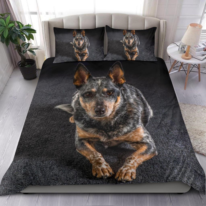 Australian cattle dog bedding set with dark comforter and two matching pillowcases