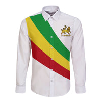 White long-sleeve button shirt with diagonal Ethiopia flag stripes and emblem