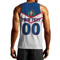 Men's baseball pride tank top back: 'YOUR TEXT' with large 00, white with blue-red design