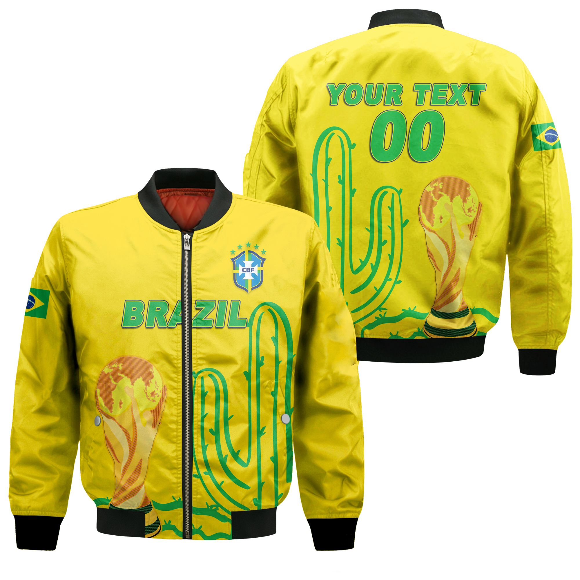 (Custom Personalised) Brazil Champion Football World Cup 2022 Bomber Jacket - LT12 - Wonder Print Shop