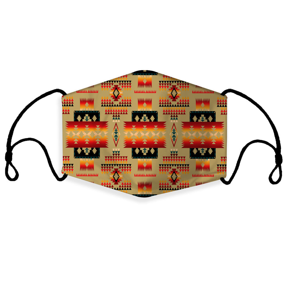 Light brown 3D tribe-pattern face mask with filter and black ear loops