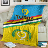 Torba province blanket flag style, blue top and yellow bottom with Torba lettering