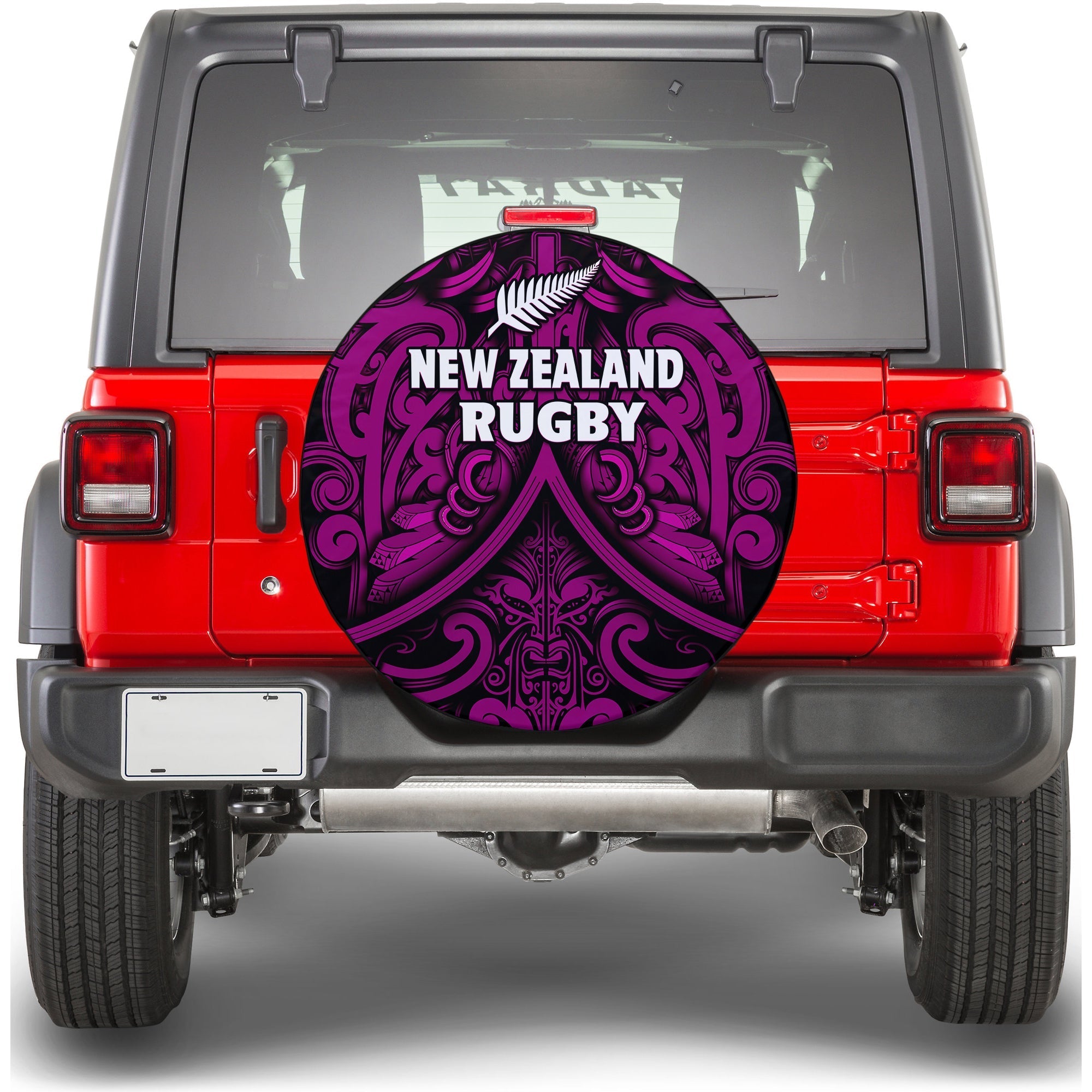 New Zealand Silver Fern Rugby Spare Tire Cover All Black Purple NZ Maori Pattern LT13 - Wonder Print Shop