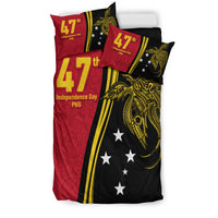 Bedding set with red panel and black panel: gold “47” Independence Day PNG text and lion